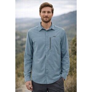 🔥 CRAGHOPPERS Insect Shield Button Down Shirt Blue L GUC!